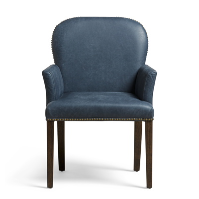 Oka Stafford Leather Dining Chair With Arms - Smoke Blue