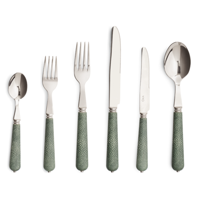 Oka Pompadour Faux Shagreen 24-piece Cutlery Set - Jade