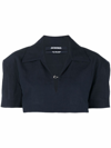 Jacquemus Le Haut Bebi Short-sleeve Hemp And Cotton-blend Top In Blu