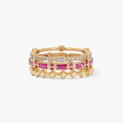 Annoushka 18kt Yellow Gold Diamond Sapphire Baguette Stack Ring In Pink