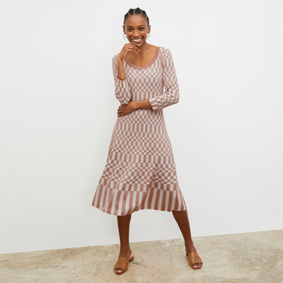 M.m.lafleur The Tippy Dress - Checkered Knit In Red Clay / Natural