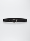 Saint Laurent Ysl Monogram Leather Belt In 1000 Noirnickle