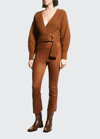 Sprwmn High-waist Flare-leg Cropped Leather Leggings In Cocoa