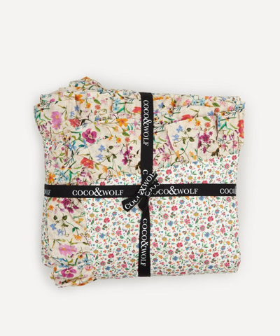 Coco & Wolf Linen Garden And Luna Belle Gathered Frill Edged Super King Bedspread In Pink