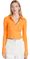 Helmut Lang Long Sleeve Crop Polo Top In Apricot