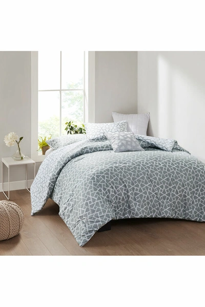N Natori Natori Soho Geo 4 Piece Reversible Comforter Set In Grey/white