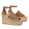 Tory Burch Basketweave Calfskin Wedge Espadrille Sandals In Almond Flour