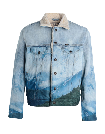 Polo Ralph Lauren Faux Shearling-trimmed Printed Denim Trucker Jacket In Blue