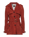 TOD'S TOD'S WOMAN OVERCOAT RUST SIZE 4 OVINE LEATHER