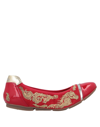 HOGAN HOGAN WOMAN BALLET FLATS RED SIZE 5.5 SOFT LEATHER, TEXTILE FIBERS