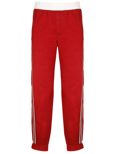 Gucci Tapered Pleated Cotton-drill Trousers In Red
