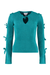 Bottega Veneta Tie-detail Ribbed-knit Jumper In Green