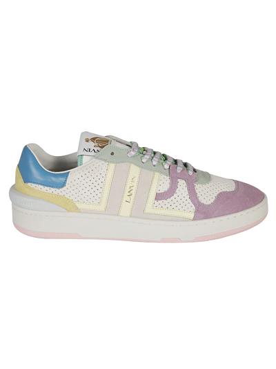 Lanvin Low-side Lacing Leather Sneakers In White Yellow