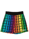 Msgm Teen Rainbow Logo-print Shorts In Nero-multicolor