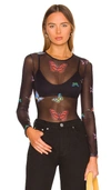 Superdown Ari Butterfly Mesh Top In Black