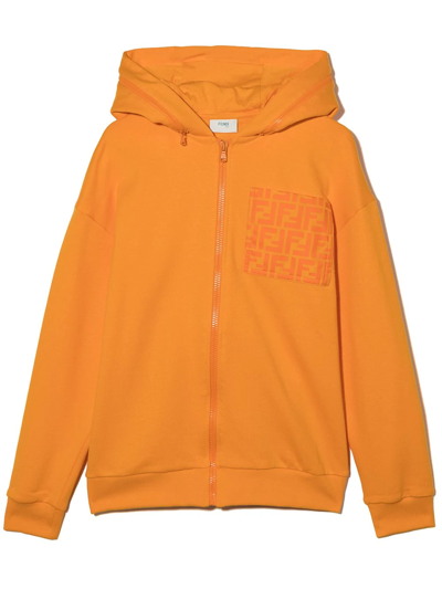 Fendi Kids' Ff Patch Pocket Zipped Jacket In Orange