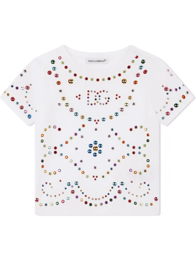 Dolce & Gabbana Babies' Studded-logo Shortsleeved T-shirt In White