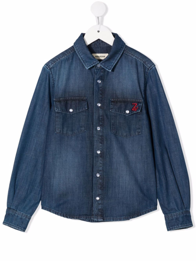 Zadig & Voltaire Kids' Logo-embroidered Denim Shirt In Blue