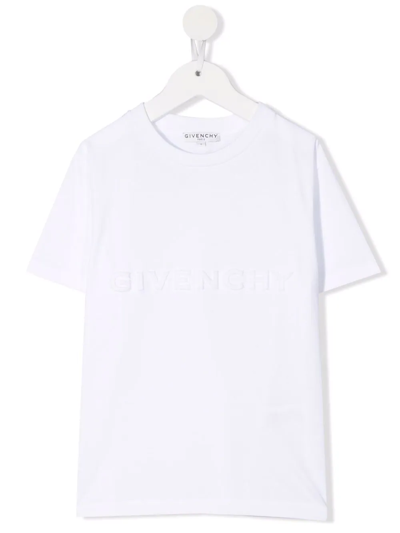 Givenchy Kids White T-shirt With Tone-on-tone Embossed Logo And 4g Motif