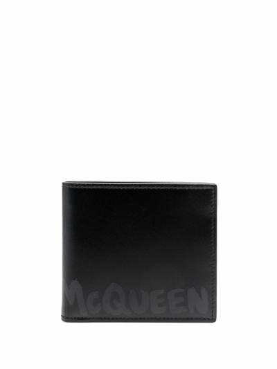 Alexander Mcqueen Graffiti-logo Leather Wallet In Black