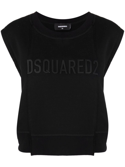 Dsquared2 Black Tank Top With Logo Embroidery