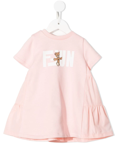 Fendi Babies' Logo印花t恤式连衣裙 In Pink