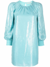 Alice And Olivia Sequin-embellished Long-sleeve Dress In Blue