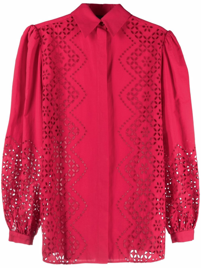 Alberta Ferretti Embroidered Cotton-blend Shirt In Pink