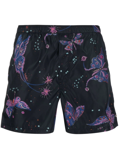 Valentino Men's Utopia Butterfly Swim Shorts In Navy Multi