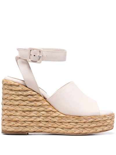 Paloma Barceló Woven Raffia Wedge Sandals In White