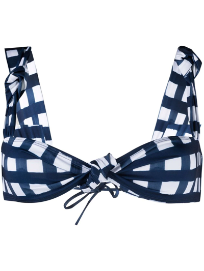 Jacquemus Le Maillot Vichy Check Bikini Top In Blue