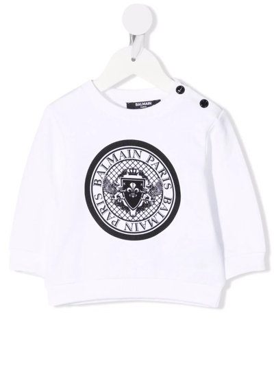 Balmain Babies' Logo-print Cotton Sweatshirt In White