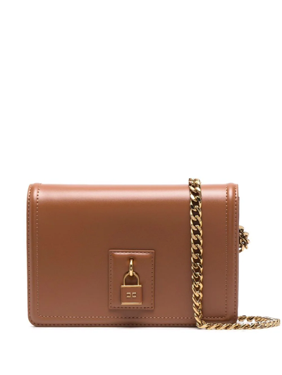 Elisabetta Franchi Locket-detail Chain-strap Crossbody Bag In Brown