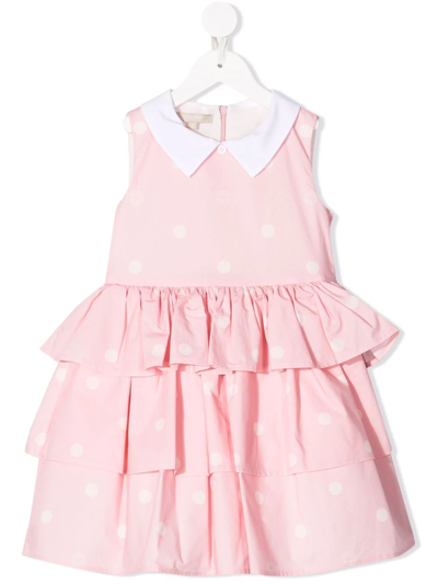 Elie Saab Junior Kids' Polka Dot Flared Dress In Pink