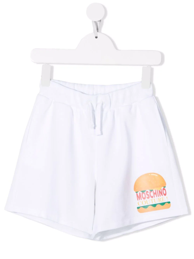 Moschino Kids' Hamburger Logo Track Shorts In White