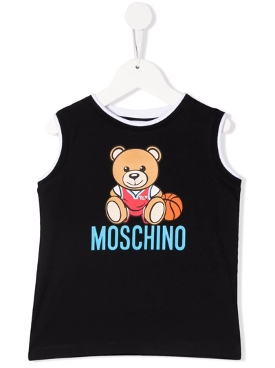 Moschino Kids' Logo-print Cotton Vest In Black