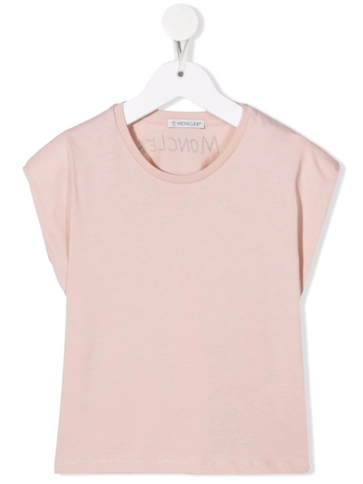 Moncler Kids' Slogan-print Short-sleeve T-shirt In Pink