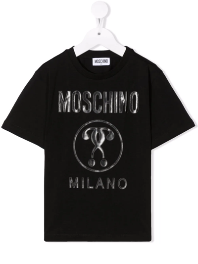 Moschino Kids' Double Question Mark-embossed Short-sleeve T-shirt In Black