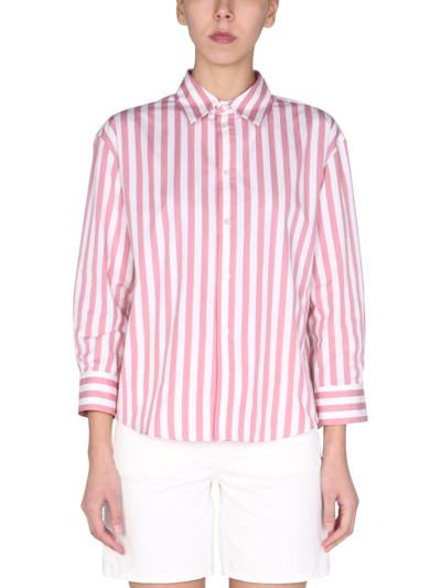 Jil Sander Cropped Striped Organic Cotton Shirt In Multicolor