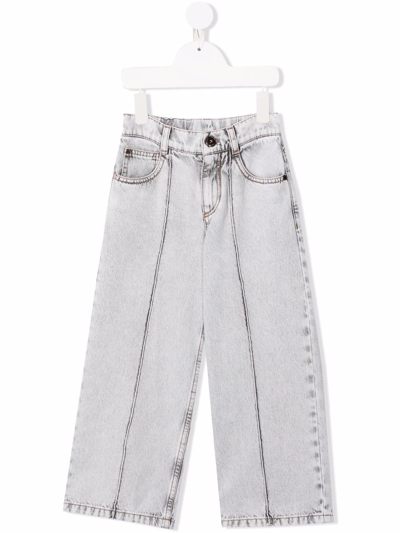 Brunello Cucinelli Kids' Stonewashed Wide-leg Jeans In Grey