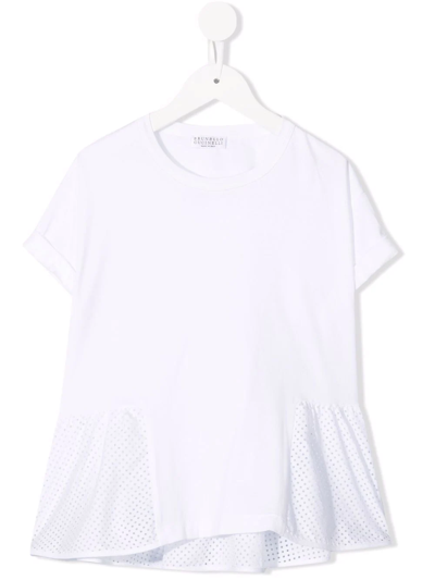 Brunello Cucinelli Kids' Short-sleeved Flared T-shirt In White