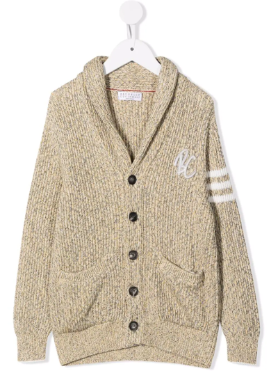 Brunello Cucinelli Kids' Button-up Knitted Cardigan In Yellow