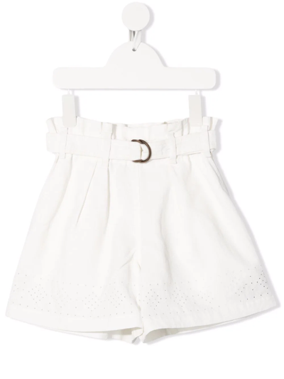 Brunello Cucinelli Kids' Belted Linen Bermuda Shorts In White