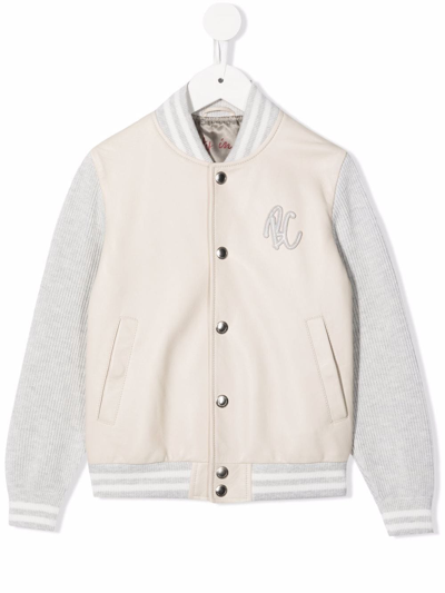 Brunello Cucinelli Kids' Logo-patch Bomber Jacket In Neutrals