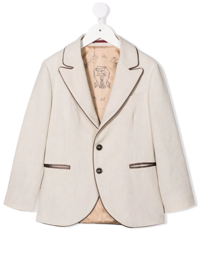 Brunello Cucinelli Teen Notched-lapel Single-breasted Blazer In Neutrals