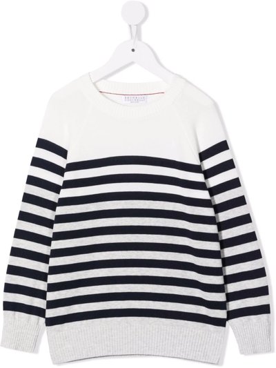 Brunello Cucinelli Kids' Striped Crew Neck Jumper In White