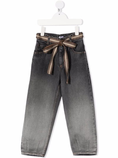 Brunello Cucinelli Kids' Belted Straight-leg Jeans In Black