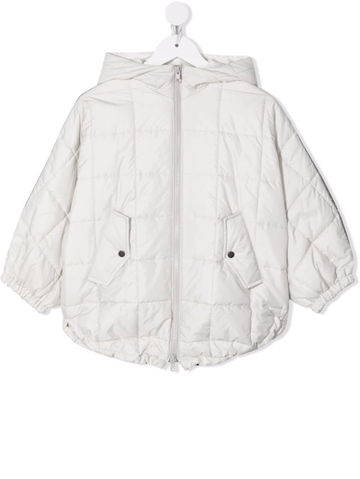 Brunello Cucinelli Kids' Embellished-stripe Padded Hooded Coat In Grey