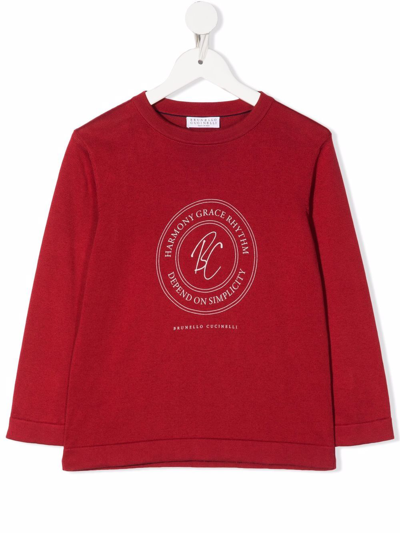 Brunello Cucinelli Kids' Slogan-print Cotton Sweatshirt In Red