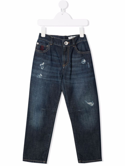 Brunello Cucinelli Kids' Mid-rise Straight-leg Jeans In Blue